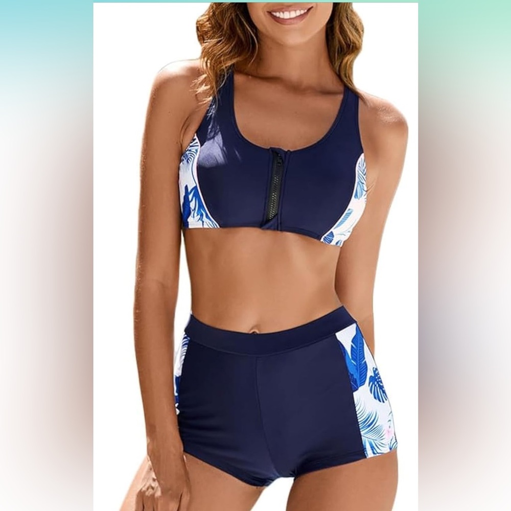Navy Blue Floral Bikini Set